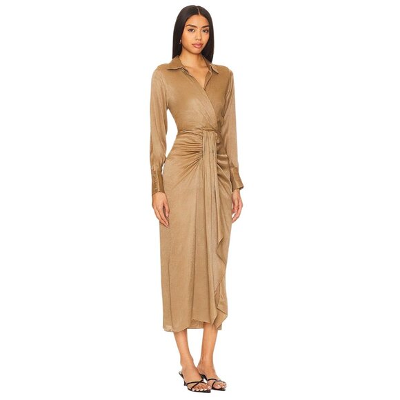 Karina Grimaldi Willow Midi Dress in Mocha X-Small New Womens Silk Cut out - Picture 2 of 9